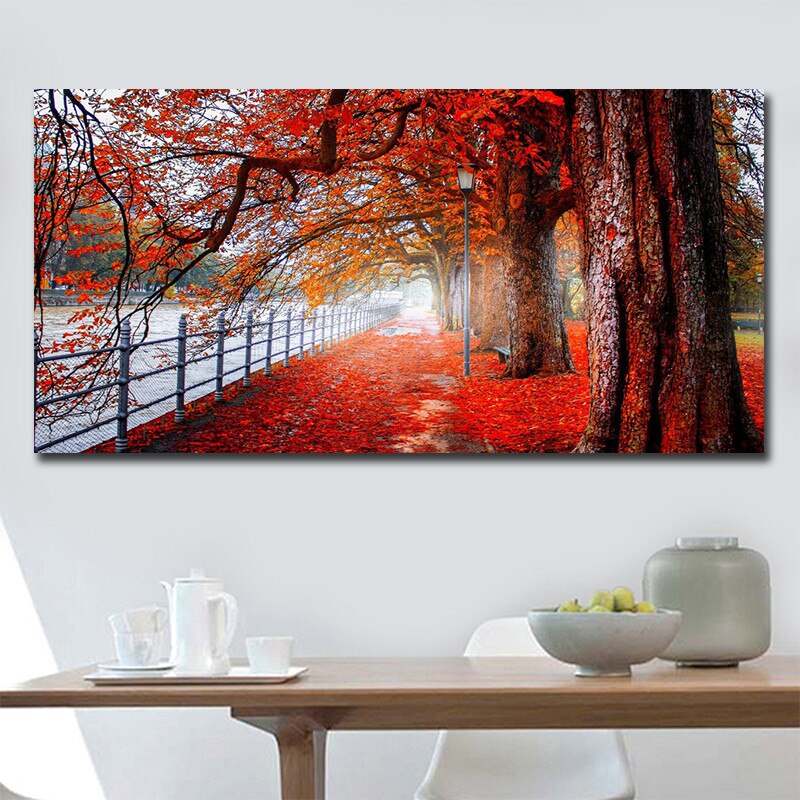 Modern Canvas Art Red Forest Landscape Wall Pictures