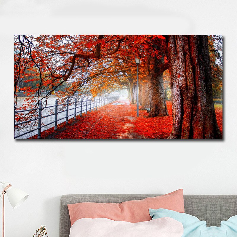 Modern Canvas Art Red Forest Landscape Wall Pictures