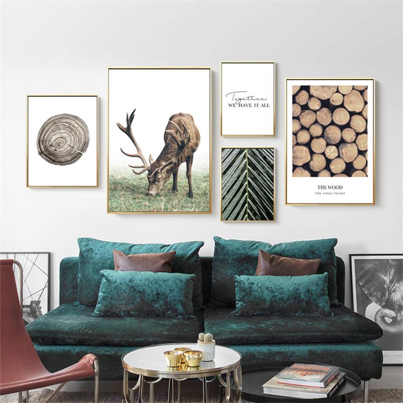 Scandinavian Poster Nordic Style Deer Wood Wall Art Canvas