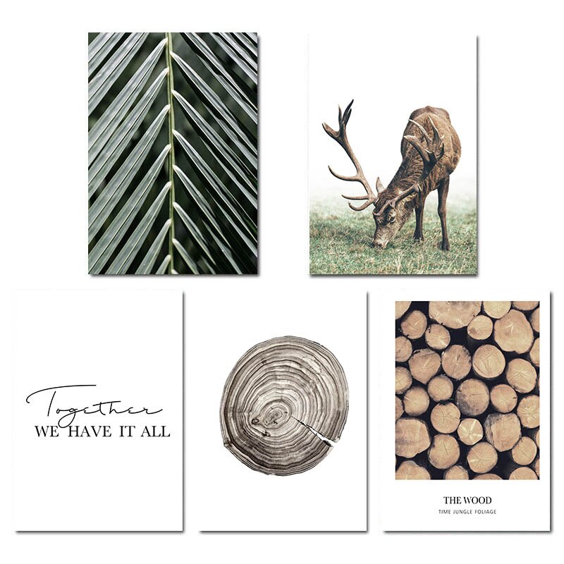 Scandinavian Poster Nordic Style Deer Wood Wall Art Canvas