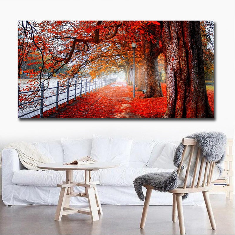 Modern Canvas Art Red Forest Landscape Wall Pictures